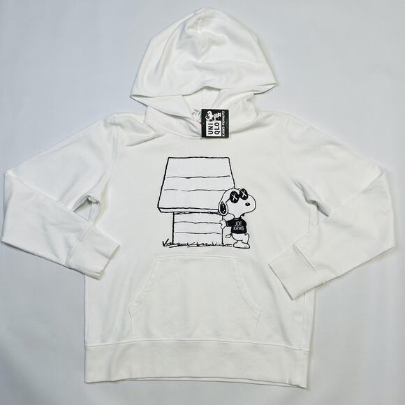 Uniqlo KAWS Peanuts Hoodie Mens Medium White Snoopy Joe Kaws Graphic Sweatshirt - Picture 1 of 9
